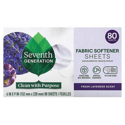 Fabric Softener Sheets - Fresh Lavender by Seventh GENERATION - Non-toxic Laundry product rated SLOW by Million Marker, free from BPA, phthalates, and parabens