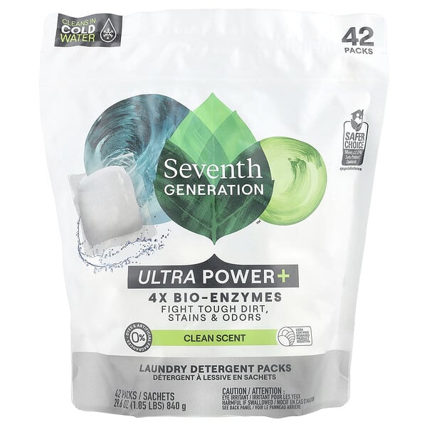 Power+ Laundry Detergent Packs - Clean Scent by Seventh GENERATION - Non-toxic Laundry product rated SLOW by Million Marker, free from BPA, phthalates, and parabens
