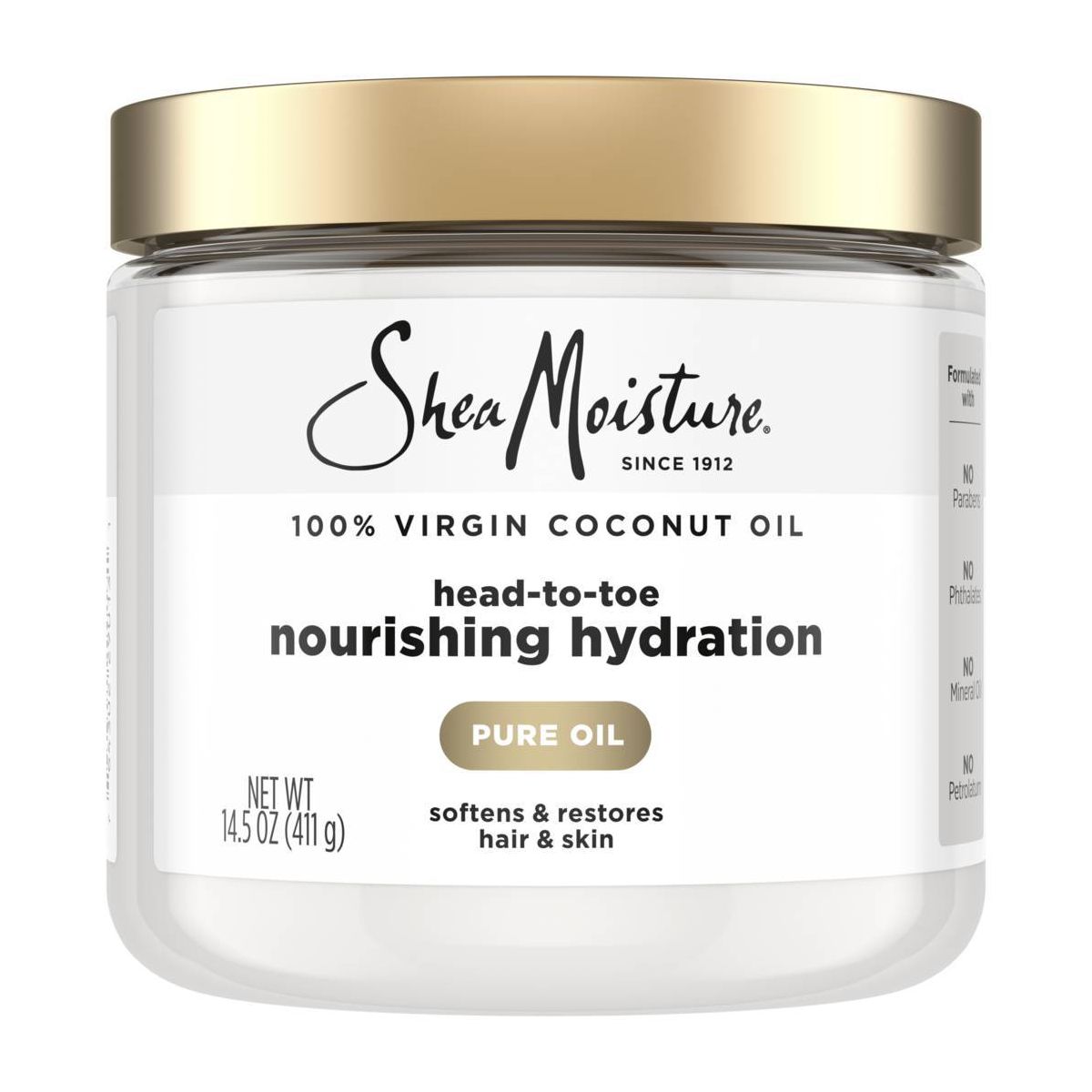 Head-To-Toe Nourishing Hydration 100% Extra Virgin Coconut Oil by Shea Moisture - Non-toxic Botanicals + Essential Oils product rated GO by Million Marker, free from BPA, phthalates, and parabens