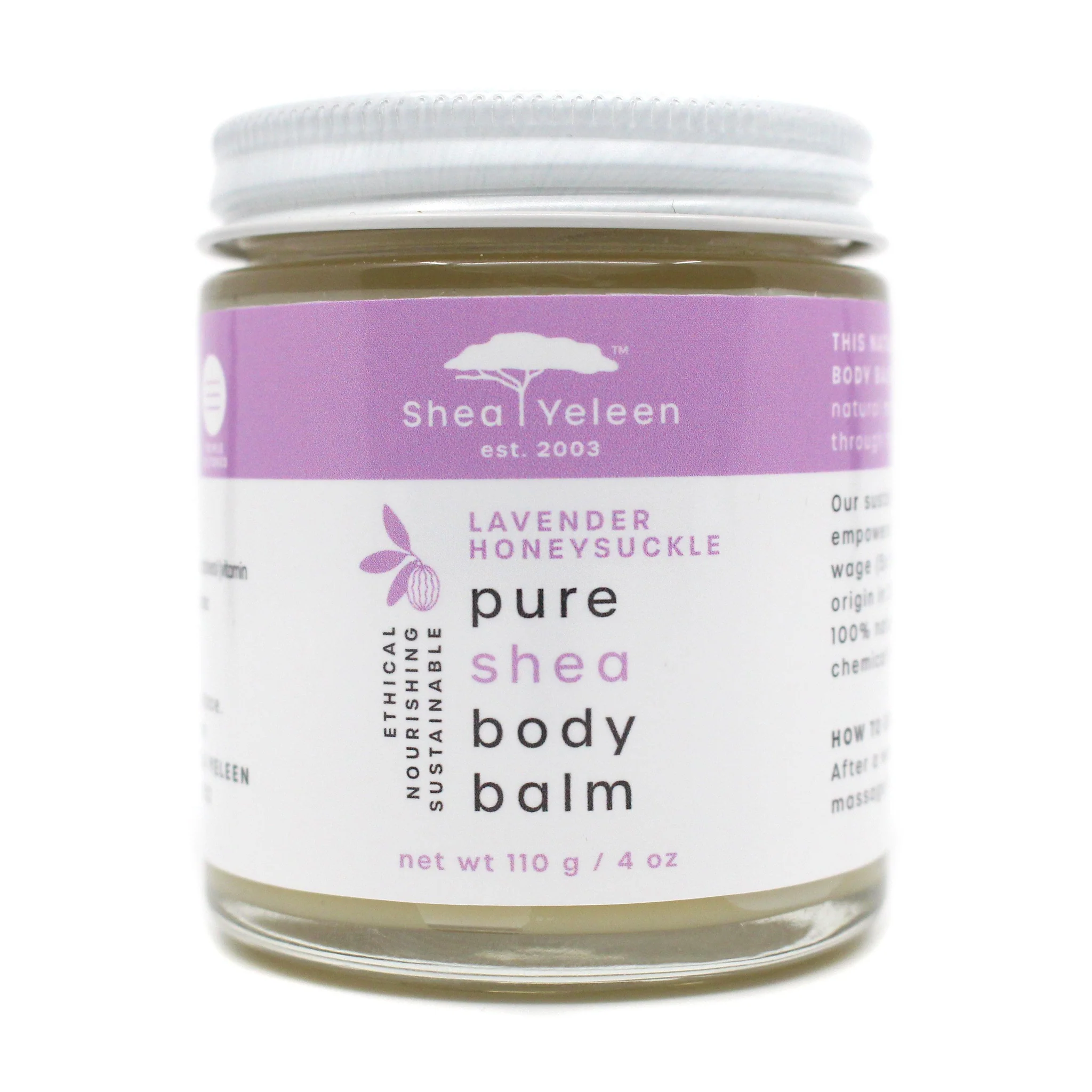 Lavender Honeysuckle Body Balm - 4 oz by Shea Yeleen - Non-toxic, SLOW rated product free from harmful chemicals