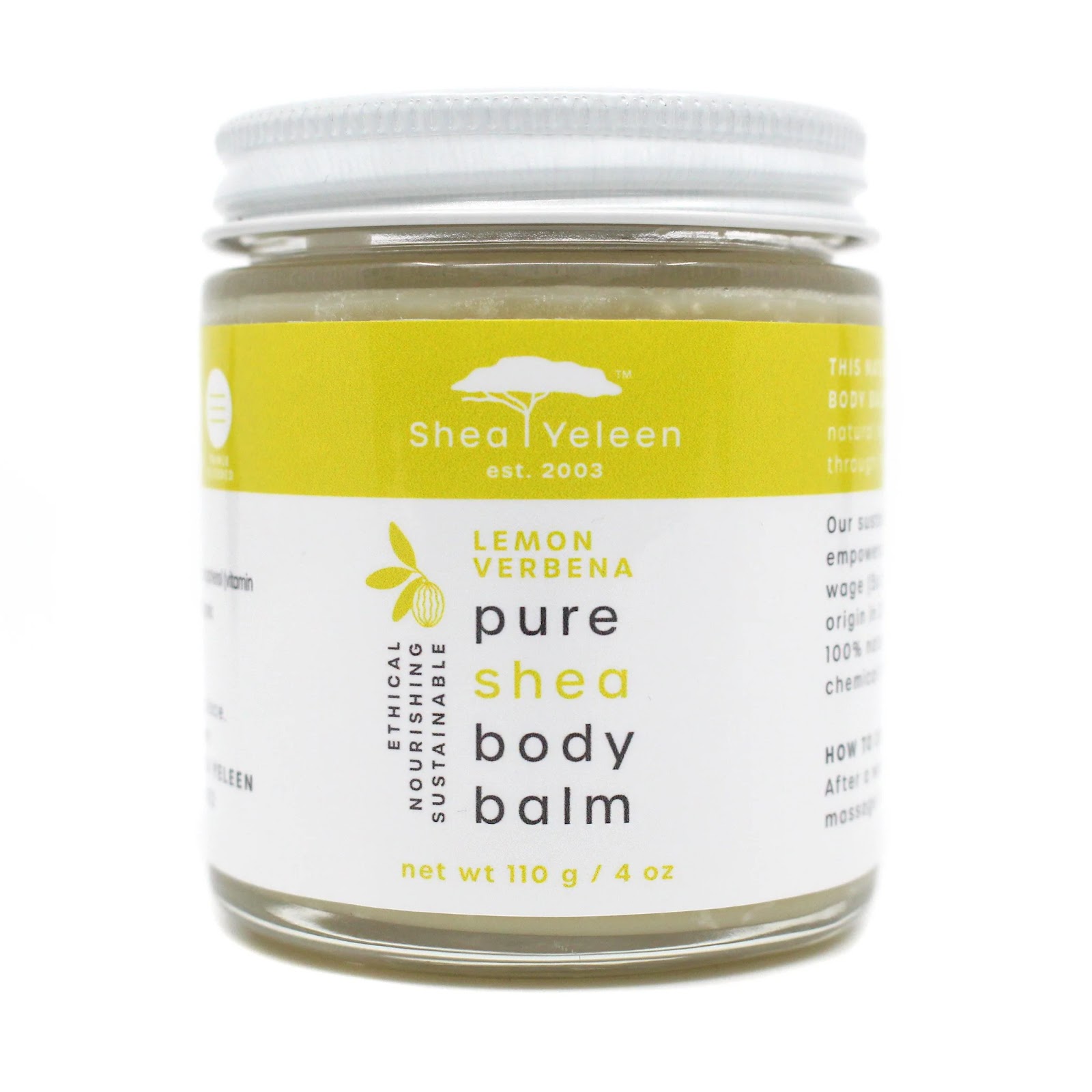 Lemon Verbena Body Balm - 4 oz by Shea Yeleen - Non-toxic, SLOW rated product free from harmful chemicals
