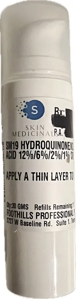SM19 Hydroquinone 12%/6%/2%/1% Cream by SKIN MEDICINALS - Non-toxic Facial Care product rated STOP by Million Marker, free from BPA, phthalates, and parabens