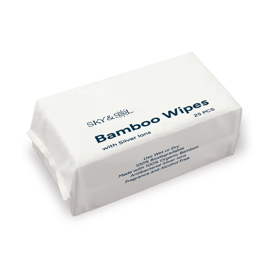 Bamboo Wipes With Silver Ions Face Wipes by SKY & SOL - Non-toxic, SLOW rated product free from harmful chemicals