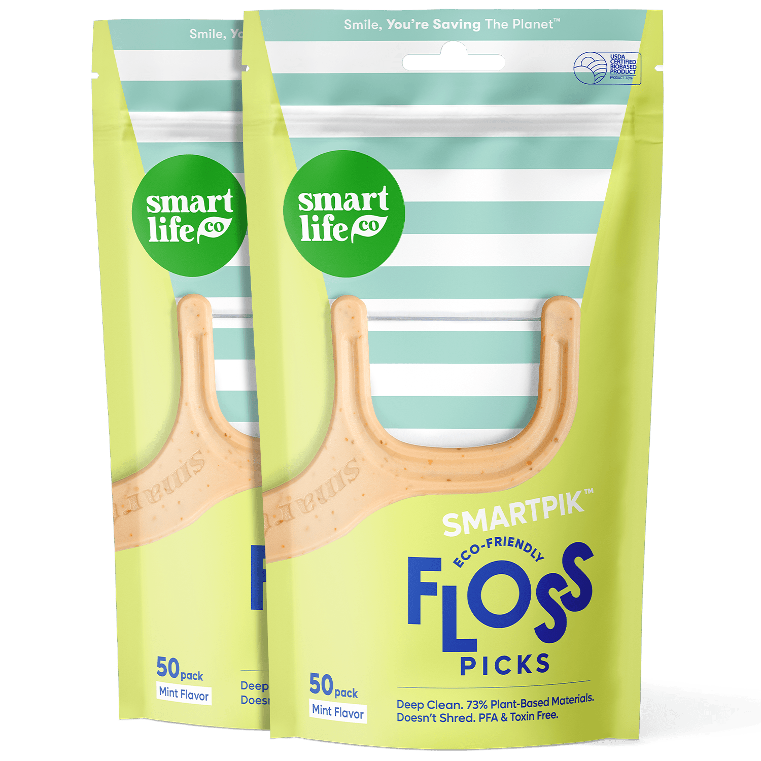 Eco-Friendly Floss Picks - Mint by smart life co - Non-toxic Oral Care product rated STOP by Million Marker, free from BPA, phthalates, and parabens