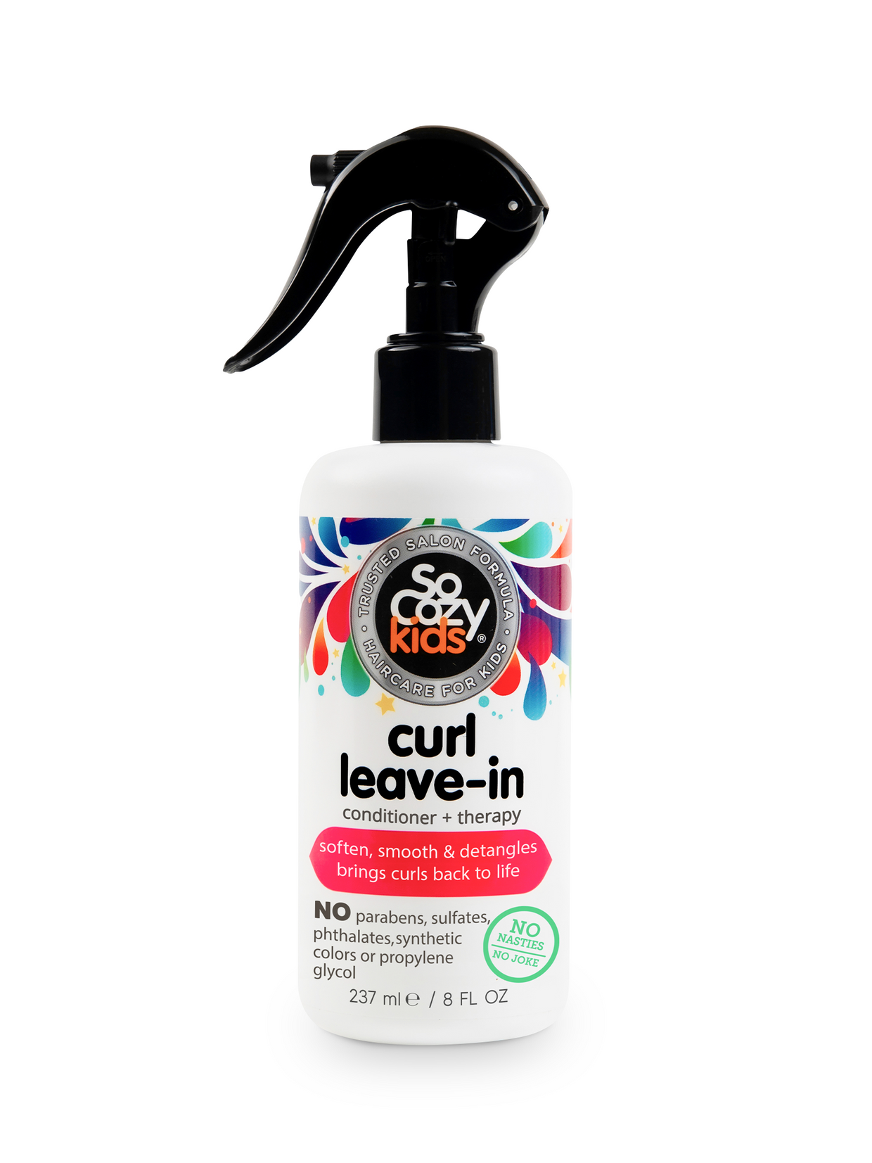 Curl Spray Leave-In Conditioner + Therapy Haircare by SoCozy kids - Non-toxic Hair Styling + Treatment product rated STOP by Million Marker, free from BPA, phthalates, and parabens