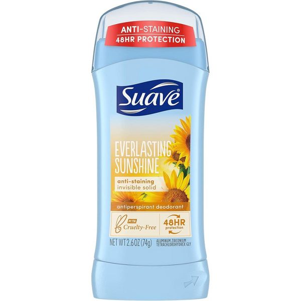 Invisible Antiperspirant Deodorant Stick - Everlasting Sunshine by Suave - Non-toxic Deodorants product rated STOP by Million Marker, free from BPA, phthalates, and parabens