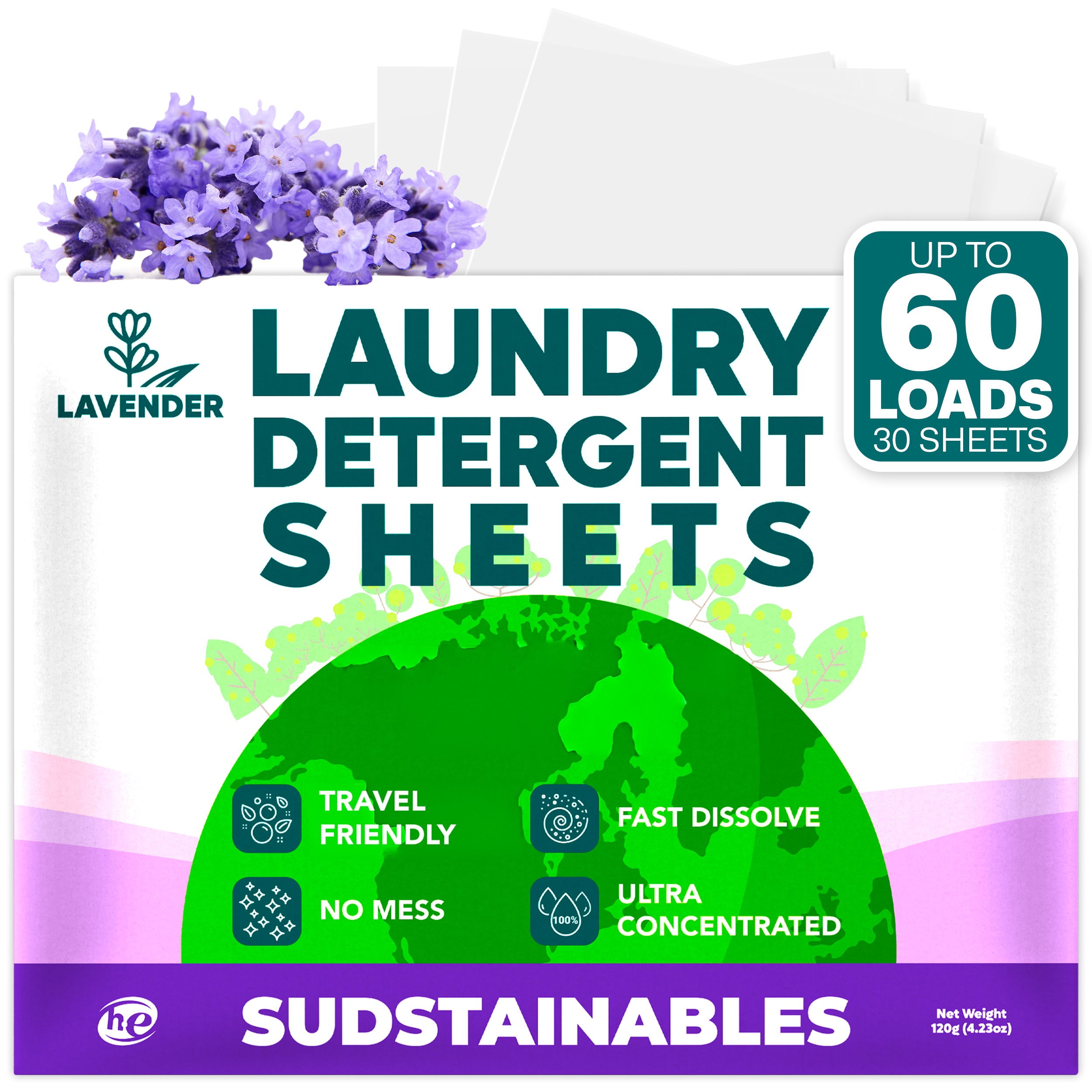 Laundry Detergent Sheets - Lavender by SUDSTAINABLES - Non-toxic Laundry product rated STOP by Million Marker, free from BPA, phthalates, and parabens