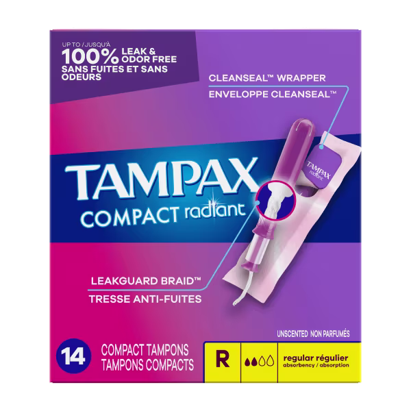 Pocket Radiant Compact Tampons - Unscented by TAMPAX - Non-toxic, STOP rated product free from harmful chemicals