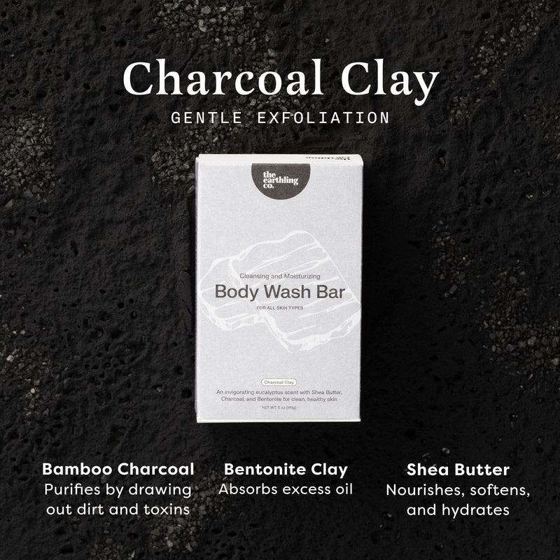 Body Wash Bar – Charcoal Clay by the earthling co. - Non-toxic, SLOW rated product free from harmful chemicals