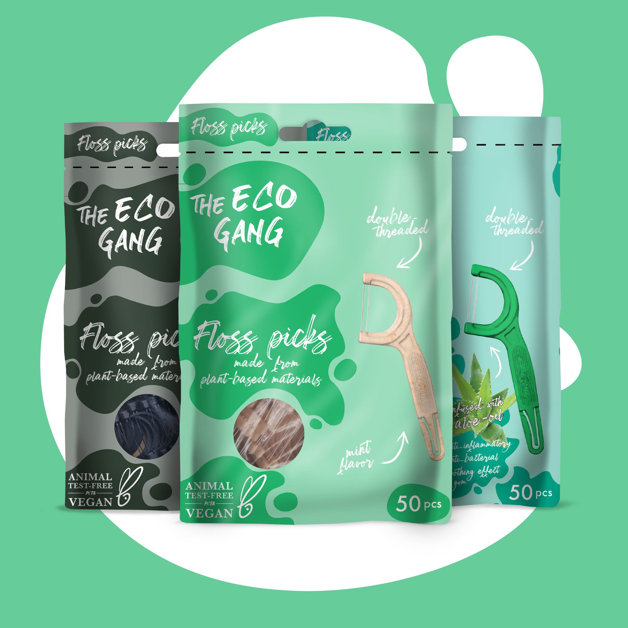 Floss Picks - Mint by THE ECO GANG - Non-toxic Oral Care product rated STOP by Million Marker, free from BPA, phthalates, and parabens