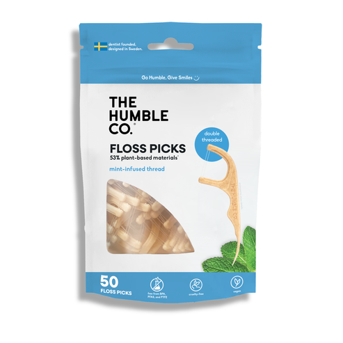 Plant-Based Floss Picks – Mint by THE HUMBLE CO. - Non-toxic Oral Care product rated STOP by Million Marker, free from BPA, phthalates, and parabens