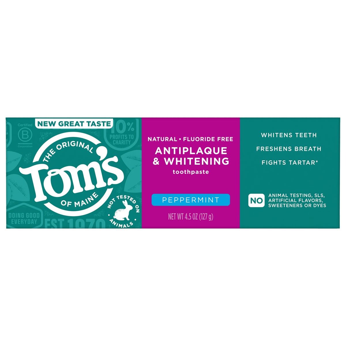 Fluoride-Free Antiplaque & Whitening Natural Toothpaste – Peppermint by THE ORIGINAL Tom's OF MAINE - Non-toxic, SLOW rated product free from harmful chemicals