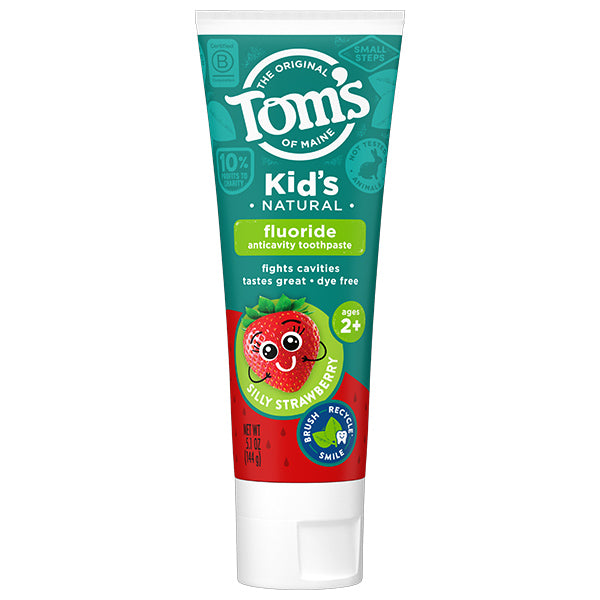 Kids Natural Fluoride Anticavity Toothpaste – Silly Strawberry by THE ORIGINAL Tom's OF MAINE - Non-toxic Oral Care product rated SLOW by Million Marker, free from BPA, phthalates, and parabens