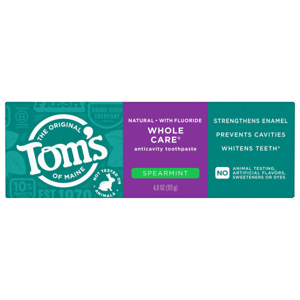Whole Care Anticavity Toothpaste - Spearmint by THE ORIGINAL Tom's OF MAINE - Non-toxic Oral Care product rated SLOW by Million Marker, free from BPA, phthalates, and parabens