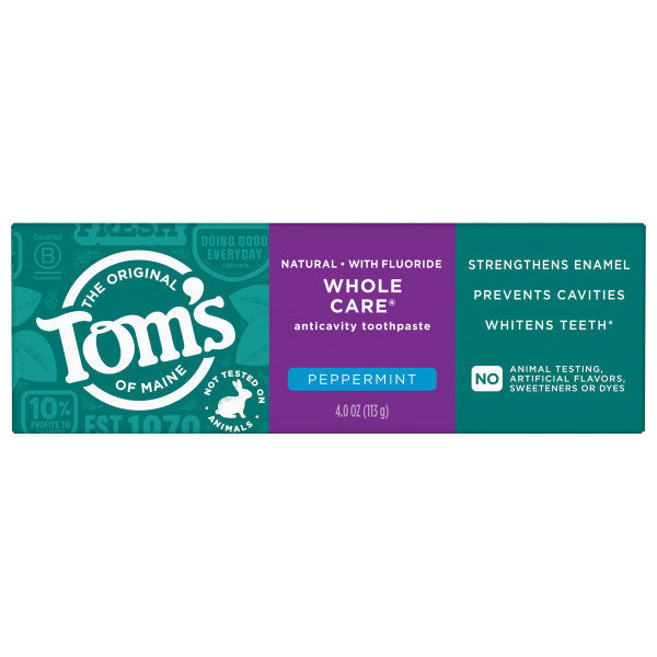Whole Care Natural Fluoride Toothpaste – Peppermint by THE ORIGINAL Tom's OF MAINE - Non-toxic Oral Care product rated SLOW by Million Marker, free from BPA, phthalates, and parabens