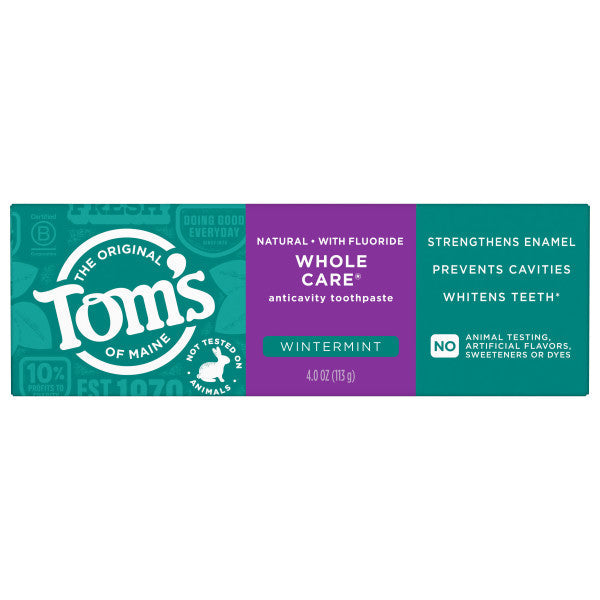Whole Care Natural Toothpaste With Fluoride – Wintermint by THE ORIGINAL Tom's OF MAINE - Non-toxic Oral Care product rated SLOW by Million Marker, free from BPA, phthalates, and parabens