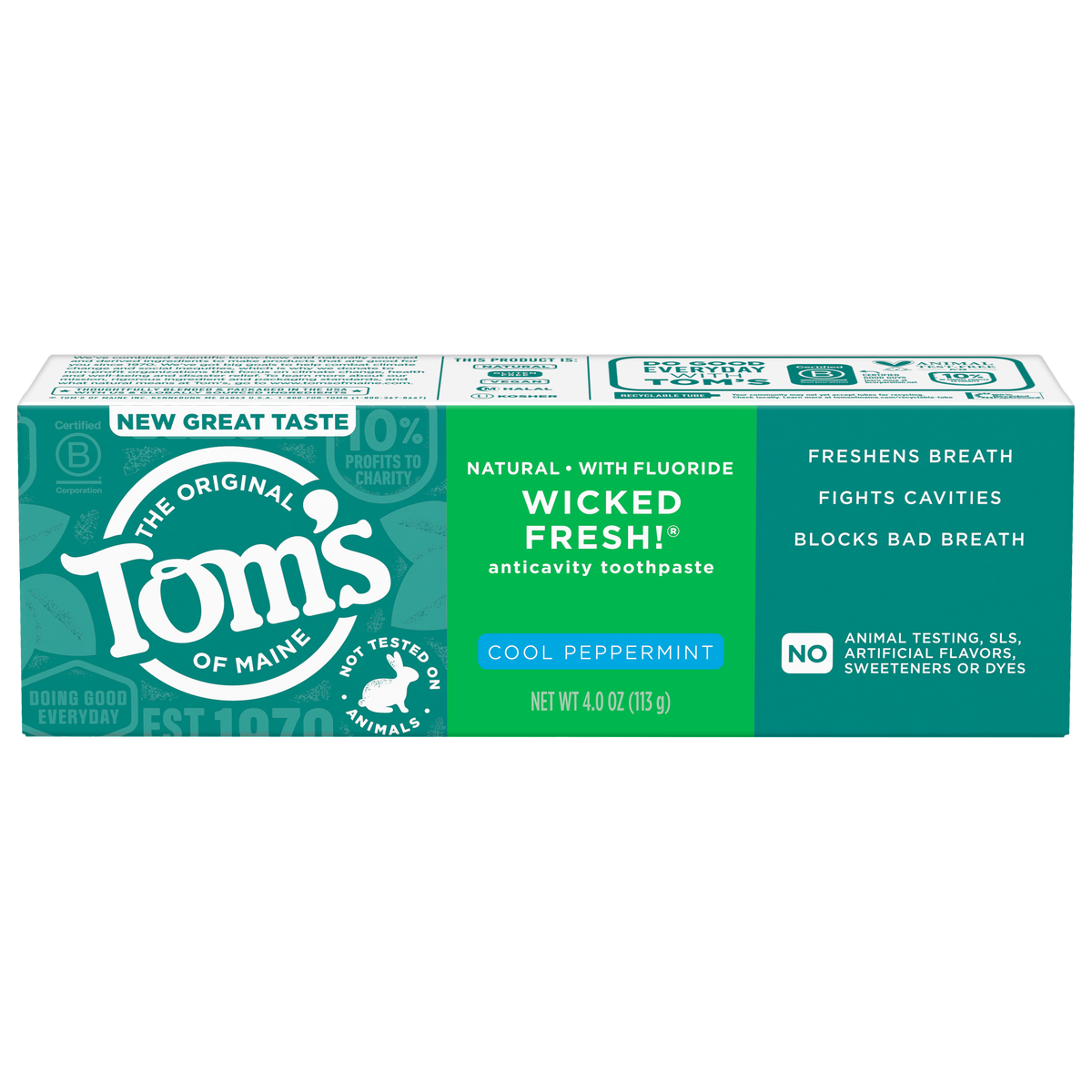 Wicked Fresh Fluoride Toothpaste – Cool Peppermint by THE ORIGINAL Tom's OF MAINE - Non-toxic Oral Care product rated SLOW by Million Marker, free from BPA, phthalates, and parabens