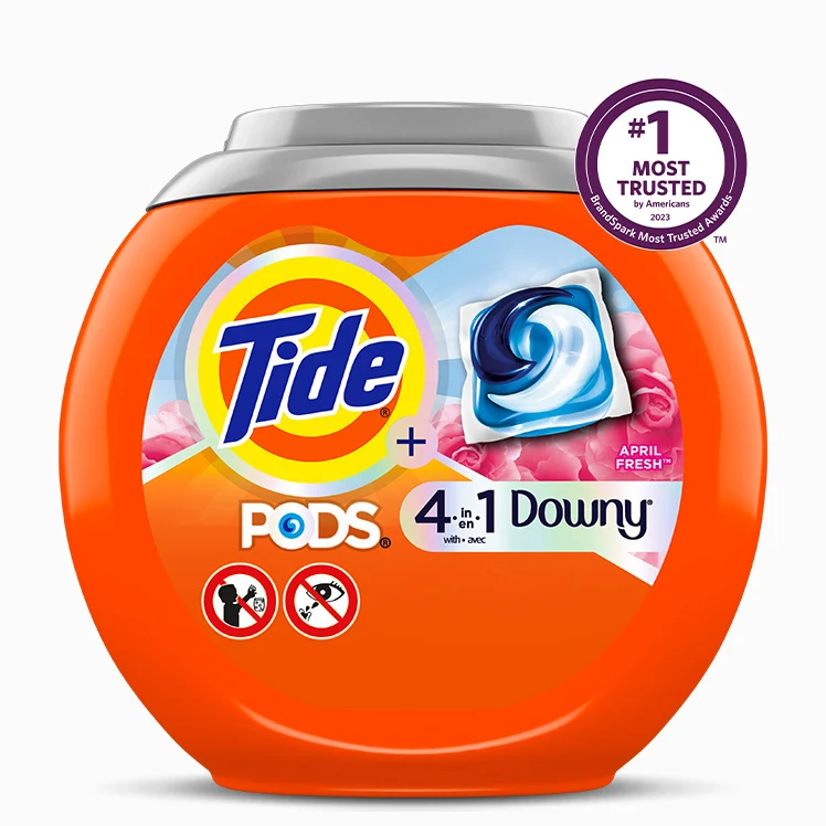 Pods 4-In-1 Plus Downy Laundry Detergent Pacs – April Fresh by Tide - Non-toxic, STOP rated product free from harmful chemicals