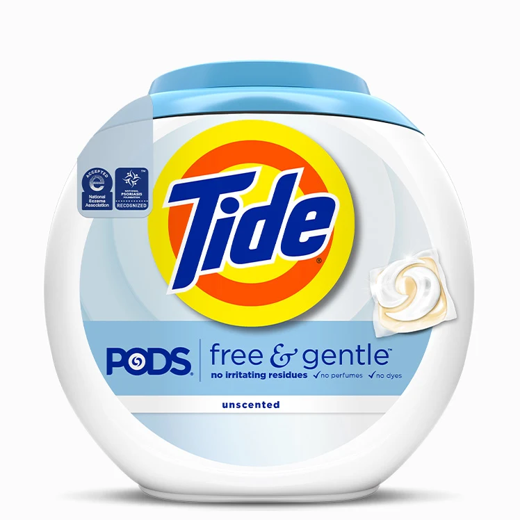 Pods Free & Gentle Liquid Laundry Detergent Pacs - Unscented by Tide - Non-toxic Laundry product rated STOP by Million Marker, free from BPA, phthalates, and parabens