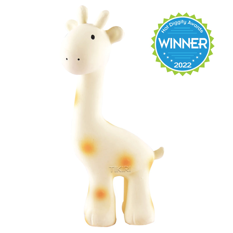 Giraffe Organic Natural Rubber Rattle, Teether & Bath Toy by TiKiRi - Non-toxic, GO rated product free from harmful chemicals