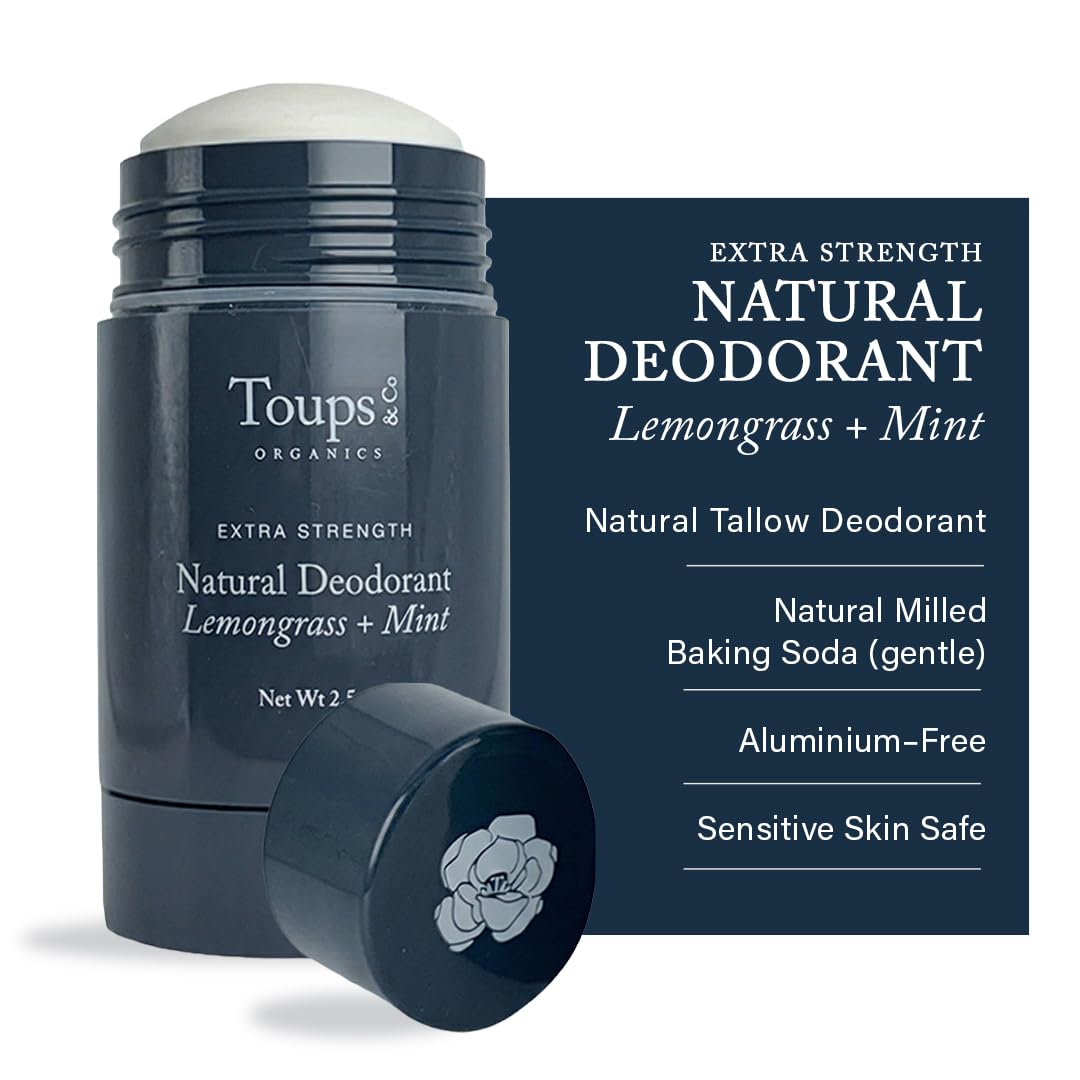 Extra Strength Natural Deodorant - Lemongrass + Mint by Toups & Co ORGANICS - Non-toxic, SLOW rated product free from harmful chemicals