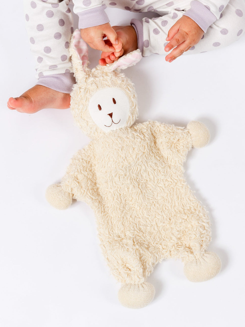 Snuggle Bunny Lovey w/ Pink Stripe Ears by Under the Nile - Non-toxic, GO rated product free from harmful chemicals