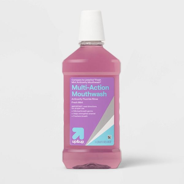 Multi-Action Anticavity Fluoride Mouthwash – Eucalyptus Mint by up&up - Non-toxic Oral Care product rated STOP by Million Marker, free from BPA, phthalates, and parabens