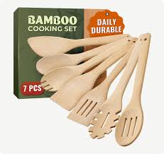 Bamboo Cooking Utensils - 7 piece set by Woodenhouse - Non-toxic, GO rated product free from harmful chemicals