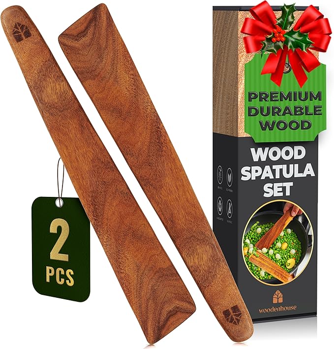 Wood Spatula 12" - 2 piece set by Woodenhouse - Non-toxic, GO rated product free from harmful chemicals