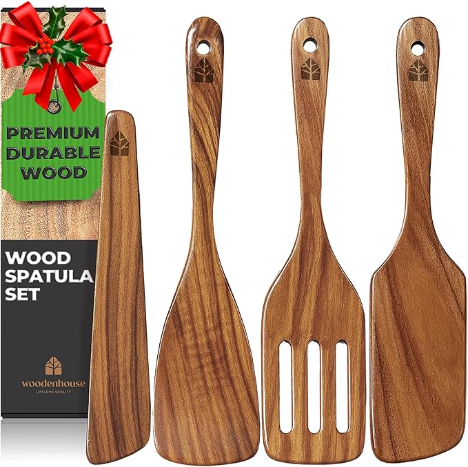Wood Spatulas - 4 piece set by Woodenhouse - Non-toxic, GO rated product free from harmful chemicals